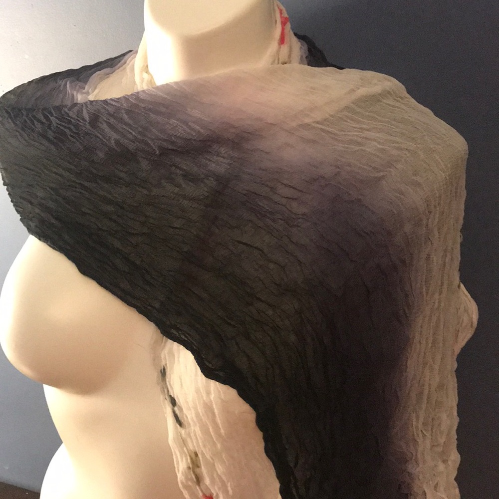 Beautiful black fade to gray to white silky scarf